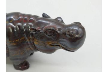 カバ　落ち着いた佇まいの置物4点セット(彫刻、動物、アニマル、オブジェ、ディスプレイ)(R-081473)