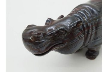 カバ　落ち着いた佇まいの置物4点セット(彫刻、動物、アニマル、オブジェ、ディスプレイ)(R-081473)