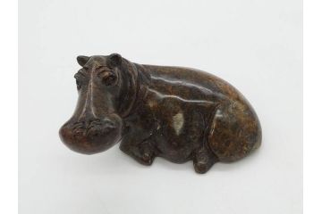 カバ　落ち着いた佇まいの置物4点セット(彫刻、動物、アニマル、オブジェ、ディスプレイ)(R-081473)