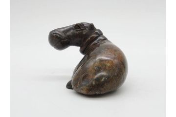 カバ　落ち着いた佇まいの置物4点セット(彫刻、動物、アニマル、オブジェ、ディスプレイ)(R-081473)