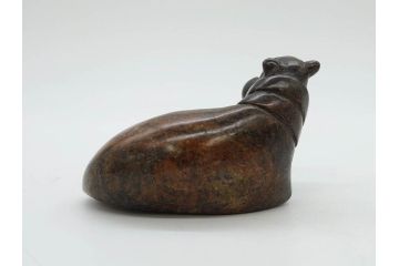 カバ　落ち着いた佇まいの置物4点セット(彫刻、動物、アニマル、オブジェ、ディスプレイ)(R-081473)