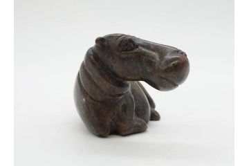 カバ　落ち着いた佇まいの置物4点セット(彫刻、動物、アニマル、オブジェ、ディスプレイ)(R-081473)