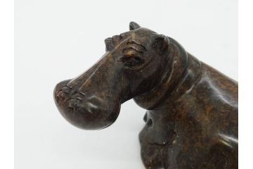 カバ　落ち着いた佇まいの置物4点セット(彫刻、動物、アニマル、オブジェ、ディスプレイ)(R-081473)
