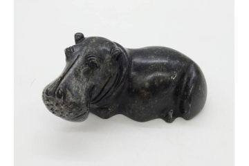 カバ　落ち着いた佇まいの置物4点セット(彫刻、動物、アニマル、オブジェ、ディスプレイ)(R-081473)
