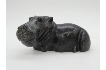 カバ　落ち着いた佇まいの置物4点セット(彫刻、動物、アニマル、オブジェ、ディスプレイ)(R-081473)