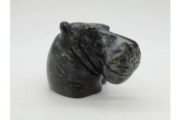 カバ　落ち着いた佇まいの置物4点セット(彫刻、動物、アニマル、オブジェ、ディスプレイ)(R-081473)
