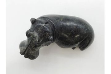 カバ　落ち着いた佇まいの置物4点セット(彫刻、動物、アニマル、オブジェ、ディスプレイ)(R-081473)