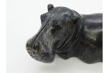 カバ　落ち着いた佇まいの置物4点セット(彫刻、動物、アニマル、オブジェ、ディスプレイ)(R-081473)