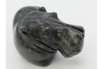 カバ　落ち着いた佇まいの置物4点セット(彫刻、動物、アニマル、オブジェ、ディスプレイ)(R-081473)