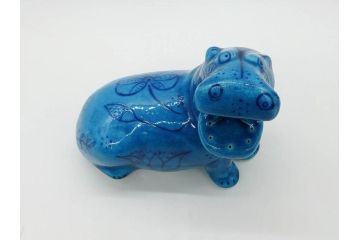 青いカバ　ユニークな表情が魅力の置物6点セット(エジプト、大英博物館?、美術館?、BMP、動物、アニマル、オブジェ、ディスプレイ、陶器)(R-081474)
