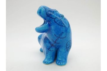 青いカバ　ユニークな表情が魅力の置物6点セット(エジプト、大英博物館?、美術館?、BMP、動物、アニマル、オブジェ、ディスプレイ、陶器)(R-081474)
