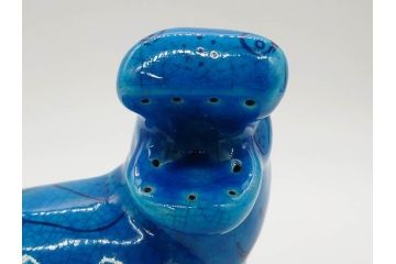 青いカバ　ユニークな表情が魅力の置物6点セット(エジプト、大英博物館?、美術館?、BMP、動物、アニマル、オブジェ、ディスプレイ、陶器)(R-081474)