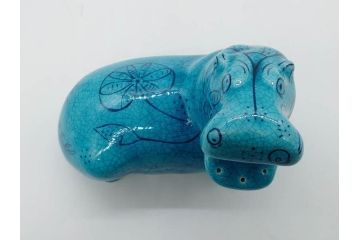 青いカバ　ユニークな表情が魅力の置物6点セット(エジプト、大英博物館?、美術館?、BMP、動物、アニマル、オブジェ、ディスプレイ、陶器)(R-081474)