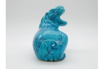 青いカバ　ユニークな表情が魅力の置物6点セット(エジプト、大英博物館?、美術館?、BMP、動物、アニマル、オブジェ、ディスプレイ、陶器)(R-081474)