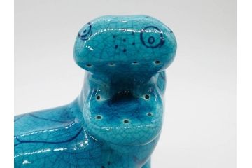 青いカバ　ユニークな表情が魅力の置物6点セット(エジプト、大英博物館?、美術館?、BMP、動物、アニマル、オブジェ、ディスプレイ、陶器)(R-081474)