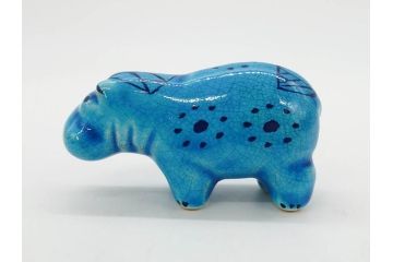 青いカバ　ユニークな表情が魅力の置物6点セット(エジプト、大英博物館?、美術館?、BMP、動物、アニマル、オブジェ、ディスプレイ、陶器)(R-081474)