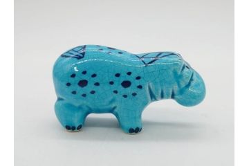 青いカバ　ユニークな表情が魅力の置物6点セット(エジプト、大英博物館?、美術館?、BMP、動物、アニマル、オブジェ、ディスプレイ、陶器)(R-081474)