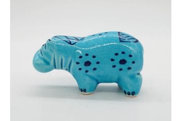 青いカバ　ユニークな表情が魅力の置物6点セット(エジプト、大英博物館?、美術館?、BMP、動物、アニマル、オブジェ、ディスプレイ、陶器)(R-081474)