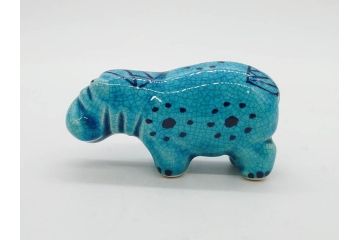 青いカバ　ユニークな表情が魅力の置物6点セット(エジプト、大英博物館?、美術館?、BMP、動物、アニマル、オブジェ、ディスプレイ、陶器)(R-081474)
