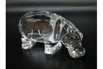 フランス　Baccarat　バカラ　カバ　美しい透明感が魅力の置物3点セット(動物、アニマル、オブジェ、ディスプレイ、フルレッドクリスタルガラス)(R-081480)