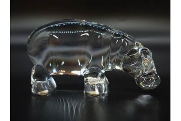 フランス　Baccarat　バカラ　カバ　美しい透明感が魅力の置物3点セット(動物、アニマル、オブジェ、ディスプレイ、フルレッドクリスタルガラス)(R-081480)
