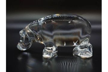 フランス　Baccarat　バカラ　カバ　美しい透明感が魅力の置物3点セット(動物、アニマル、オブジェ、ディスプレイ、フルレッドクリスタルガラス)(R-081480)