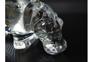 フランス　Baccarat　バカラ　カバ　美しい透明感が魅力の置物3点セット(動物、アニマル、オブジェ、ディスプレイ、フルレッドクリスタルガラス)(R-081480)