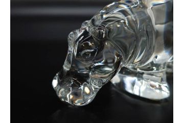 フランス　Baccarat　バカラ　カバ　美しい透明感が魅力の置物3点セット(動物、アニマル、オブジェ、ディスプレイ、フルレッドクリスタルガラス)(R-081480)
