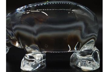 フランス　Baccarat　バカラ　カバ　美しい透明感が魅力の置物3点セット(動物、アニマル、オブジェ、ディスプレイ、フルレッドクリスタルガラス)(R-081480)