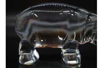 フランス　Baccarat　バカラ　カバ　美しい透明感が魅力の置物3点セット(動物、アニマル、オブジェ、ディスプレイ、フルレッドクリスタルガラス)(R-081480)