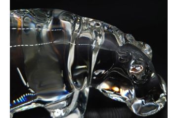 フランス　Baccarat　バカラ　カバ　美しい透明感が魅力の置物3点セット(動物、アニマル、オブジェ、ディスプレイ、フルレッドクリスタルガラス)(R-081480)