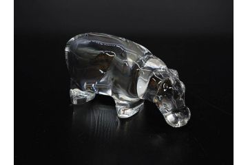フランス　Baccarat　バカラ　カバ　美しい透明感が魅力の置物3点セット(動物、アニマル、オブジェ、ディスプレイ、フルレッドクリスタルガラス)(R-081480)