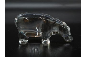フランス　Baccarat　バカラ　カバ　美しい透明感が魅力の置物3点セット(動物、アニマル、オブジェ、ディスプレイ、フルレッドクリスタルガラス)(R-081480)
