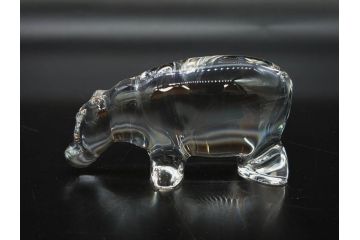 フランス　Baccarat　バカラ　カバ　美しい透明感が魅力の置物3点セット(動物、アニマル、オブジェ、ディスプレイ、フルレッドクリスタルガラス)(R-081480)