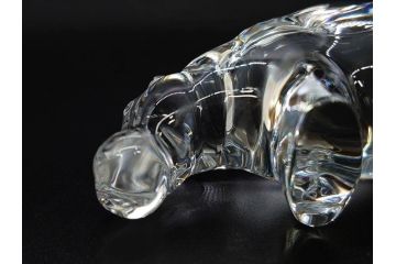 フランス　Baccarat　バカラ　カバ　美しい透明感が魅力の置物3点セット(動物、アニマル、オブジェ、ディスプレイ、フルレッドクリスタルガラス)(R-081480)