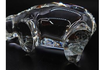 フランス　Baccarat　バカラ　カバ　美しい透明感が魅力の置物3点セット(動物、アニマル、オブジェ、ディスプレイ、フルレッドクリスタルガラス)(R-081480)