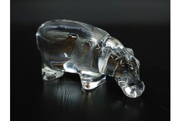 フランス　Baccarat　バカラ　カバ　美しい透明感が魅力の置物3点セット(動物、アニマル、オブジェ、ディスプレイ、フルレッドクリスタルガラス)(R-081480)