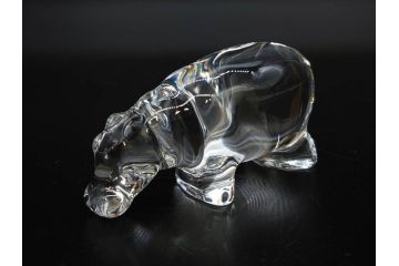 フランス　Baccarat　バカラ　カバ　美しい透明感が魅力の置物3点セット(動物、アニマル、オブジェ、ディスプレイ、フルレッドクリスタルガラス)(R-081480)