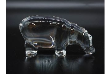 フランス　Baccarat　バカラ　カバ　美しい透明感が魅力の置物3点セット(動物、アニマル、オブジェ、ディスプレイ、フルレッドクリスタルガラス)(R-081480)