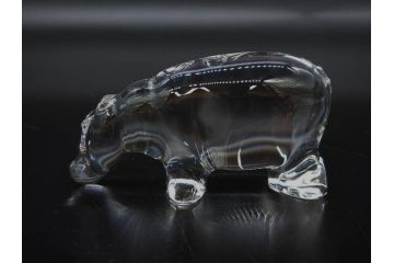 フランス　Baccarat　バカラ　カバ　美しい透明感が魅力の置物3点セット(動物、アニマル、オブジェ、ディスプレイ、フルレッドクリスタルガラス)(R-081480)
