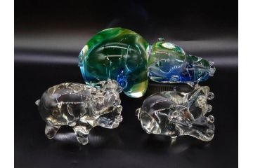 イタリア　V. NASON&C MURANO　ムラノガラス　カバ　愛嬌を感じる置物3点セット(動物、アニマル、ムラーノガラス、ベネチアンガラス、ヴェネチアングラス、オブジェ、ディスプレイ)(R-081481)