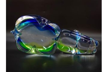 イタリア　V. NASON&C MURANO　ムラノガラス　カバ　愛嬌を感じる置物3点セット(動物、アニマル、ムラーノガラス、ベネチアンガラス、ヴェネチアングラス、オブジェ、ディスプレイ)(R-081481)