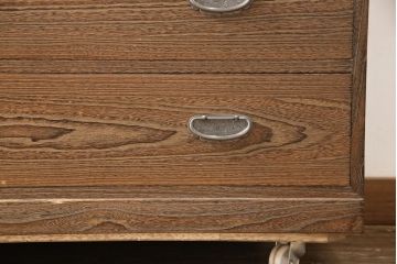 中古　美品　伝統工芸士　岡本国昭作　紀州　焼桐仕上げの和を感じる渋い佇まいが魅力的な総桐箪笥(並厚)・下段(桐たんす、収納箪笥、衣装箪笥、チェスト、サイドチェスト)(R-081483)