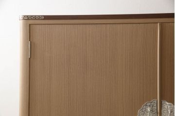 中古　美品　伝統工芸品　大阪泉州　衣装盆付き　桑材のアクセントがモダンな雰囲気を醸し出す総桐箪笥(胴丸)・上段(総桐たんす、引き出し、衣装箪笥、着物箪笥、和タンス)(R-081486)