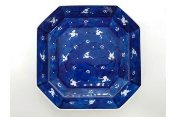 源右衛門窯　有田焼　染錦苺絵　染付梅鳥　染錦熨斗絵　繊細な色付が見事な皿5枚&方皿3枚セット(いちご、果物、銘々皿、中皿、角皿、変形皿、深皿、和皿、和食器、共箱付き)(R-081493)