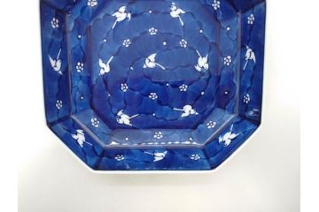 源右衛門窯　有田焼　染錦苺絵　染付梅鳥　染錦熨斗絵　繊細な色付が見事な皿5枚&方皿3枚セット(いちご、果物、銘々皿、中皿、角皿、変形皿、深皿、和皿、和食器、共箱付き)(R-081493)