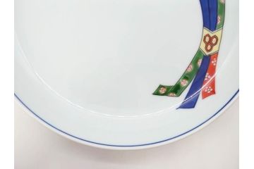 源右衛門窯　有田焼　染錦苺絵　染付梅鳥　染錦熨斗絵　繊細な色付が見事な皿5枚&方皿3枚セット(いちご、果物、銘々皿、中皿、角皿、変形皿、深皿、和皿、和食器、共箱付き)(R-081493)