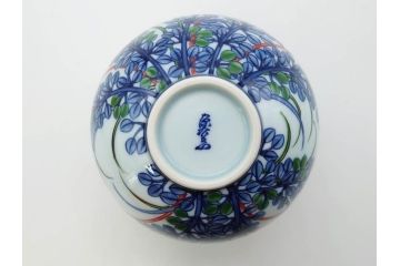 源右衛門窯　有田焼　染錦萩絵　青磁木ノ葉文　染錦筋丸紋　染錦柘榴絵　匠の美技に感嘆する花瓶&湯呑み15客セット(ティファニー?、Tiffany?、花生、花活、花入れ、花器、フラワーベース、湯のみ、ぐい呑み、煎茶、茶器、和食器、)(R-081494)