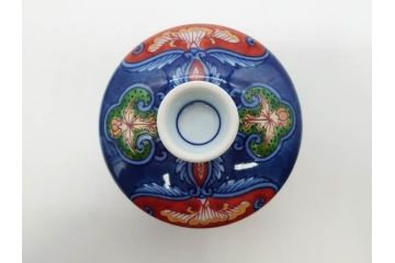 田代亮秀　有田焼　染錦　図変わり　約8.3cm　2.7寸　繊細な絵付けが見事な蒸茶碗6客セット(動物、果物、花割、野苺唐草、群鹿、梅花丸紋、裏印、和食器、共箱付き、二寸七分)(R-081498)