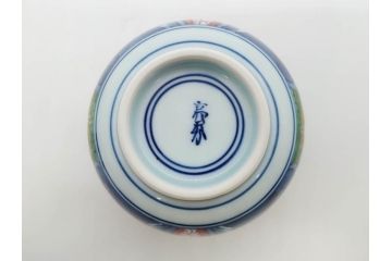 田代亮秀　有田焼　染錦　図変わり　約8.3cm　2.7寸　繊細な絵付けが見事な蒸茶碗6客セット(動物、果物、花割、野苺唐草、群鹿、梅花丸紋、裏印、和食器、共箱付き、二寸七分)(R-081498)